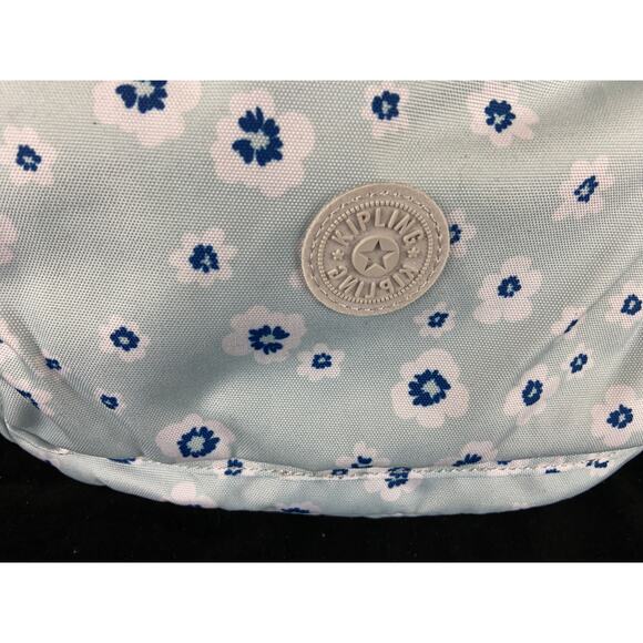 Kipling Blue floral Backpack school book bag Blue/White/Gray New - Picture 2 of 10